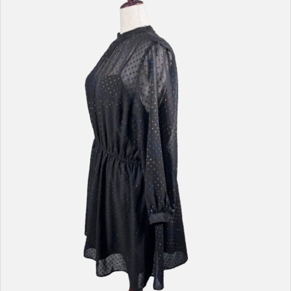 ModCloth L/S Rainbow Dots Semi Sheer Black Whimsigoth Witch Midi Dress (Size 2X) - Picture 5 of 16